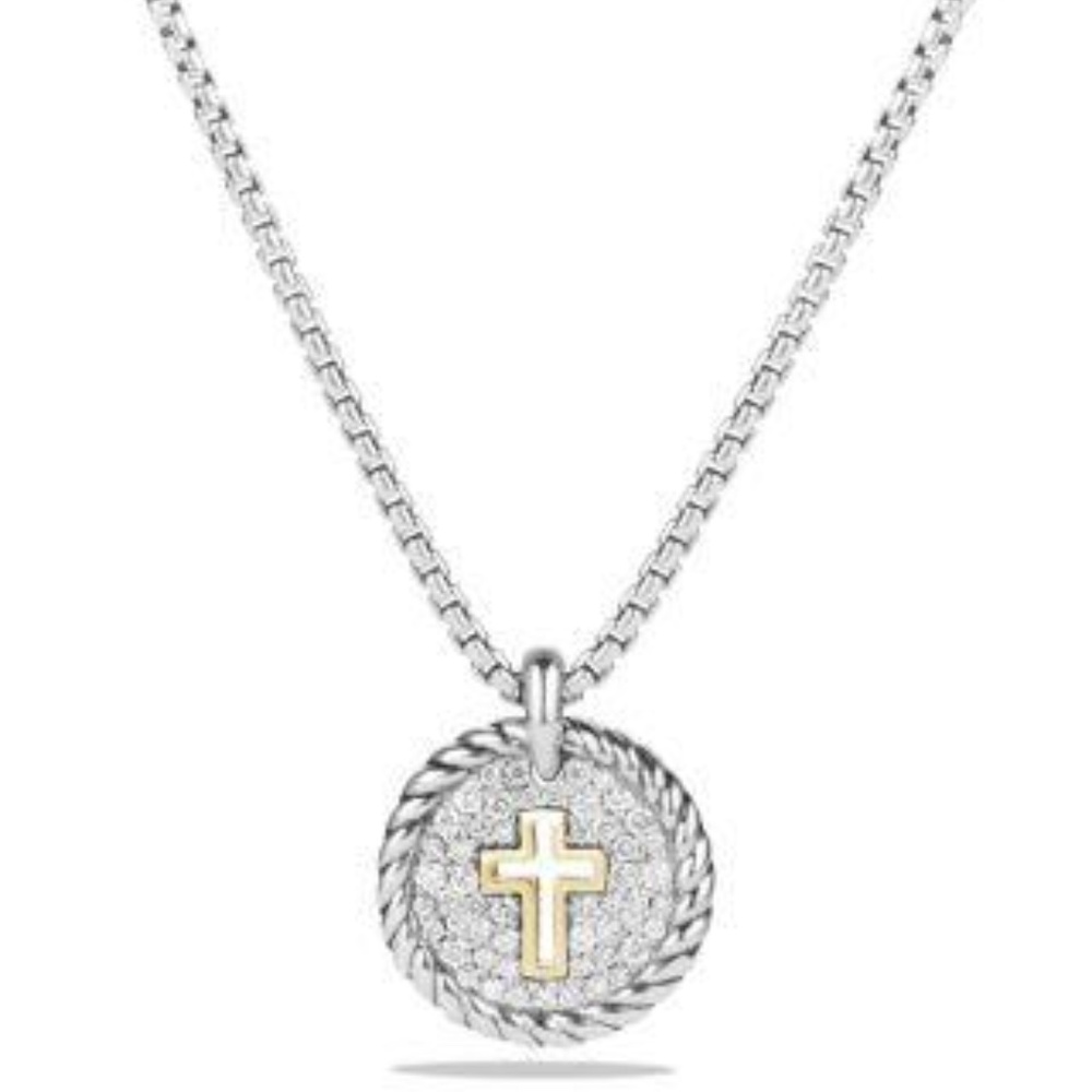 💯 DAVID YURMAN petit pave cross necklace